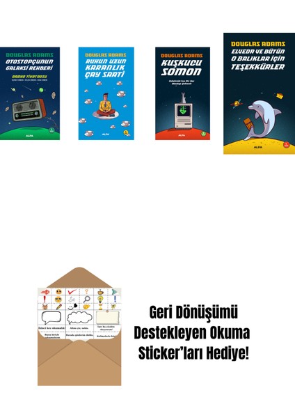 Douglas Adams 4 Kitap Set + Okuma Sticker'ları