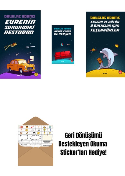 Douglas Adams 3 Kitap Set + Okuma Sticker'ları