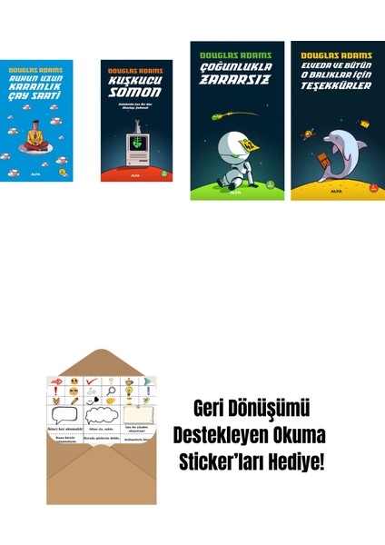 Douglas Adams 4 Kitap Set + Okuma Sticker'ları