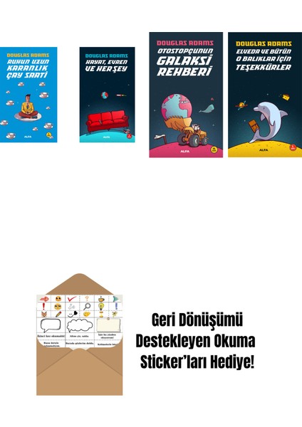 Douglas Adams 4 Kitap Set + Okuma Sticker'ları