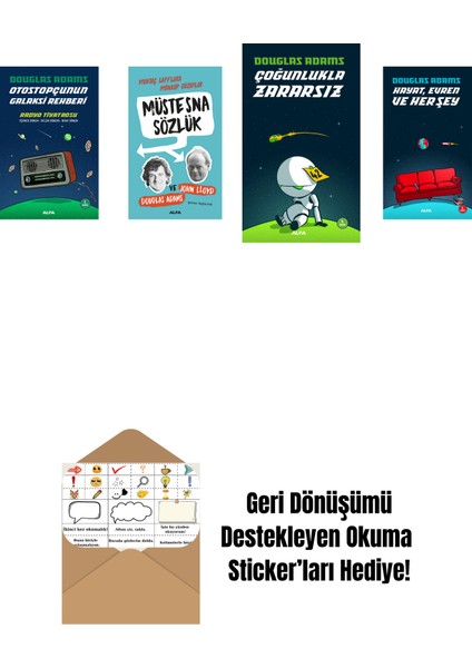 Douglas Adams 4 Kitap Set + Okuma Sticker'ları