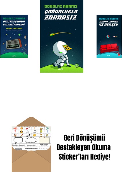 Douglas Adams 3 Kitap Set + Okuma Sticker'ları