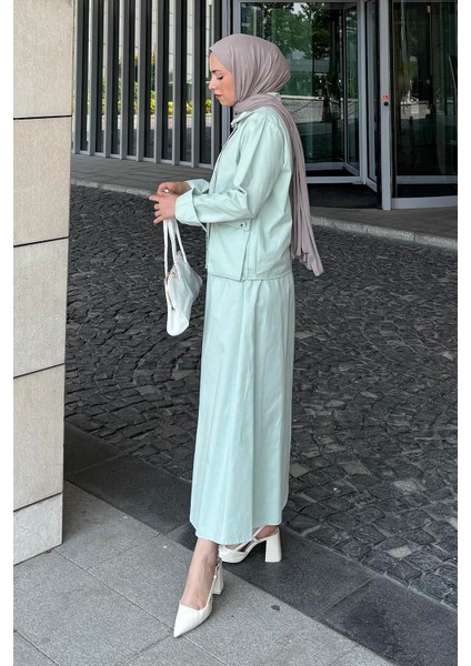Cep Detaylı Ikili Etek Tesettür Takım Mint Yeşili fiyatları