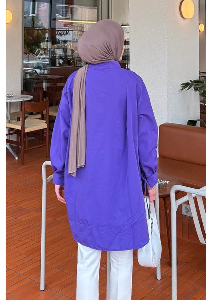 Manşeti Biyeli Tunik Mor