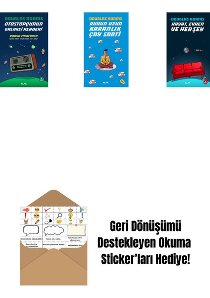 Douglas Adams 3 Kitap Set + Okuma Sticker'ları