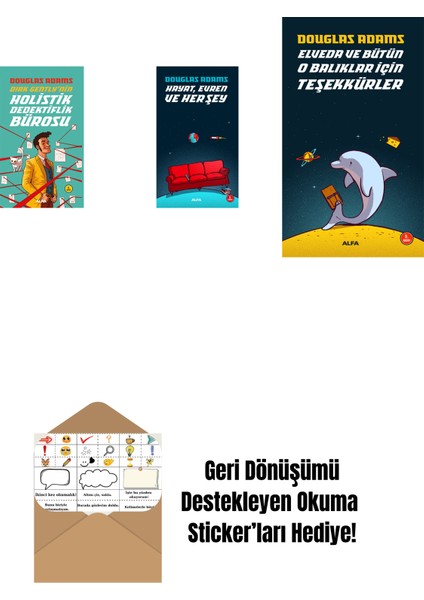 Douglas Adams 3 Kitap Set + Okuma Sticker'ları