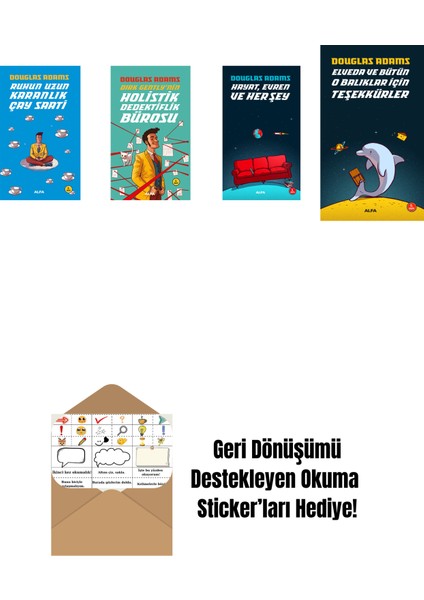Douglas Adams 4 Kitap Set + Okuma Sticker'ları