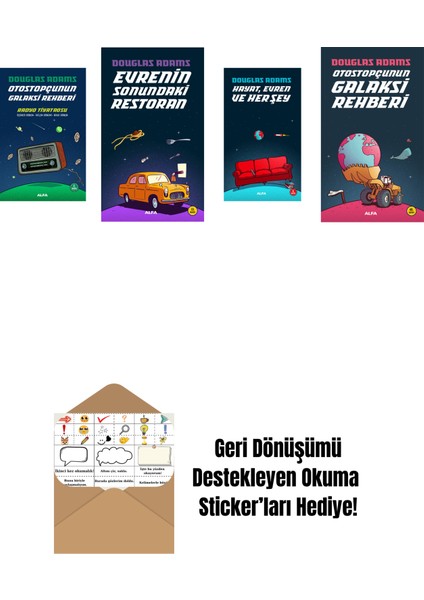 Douglas Adams 4 Kitap Set + Okuma Sticker'ları