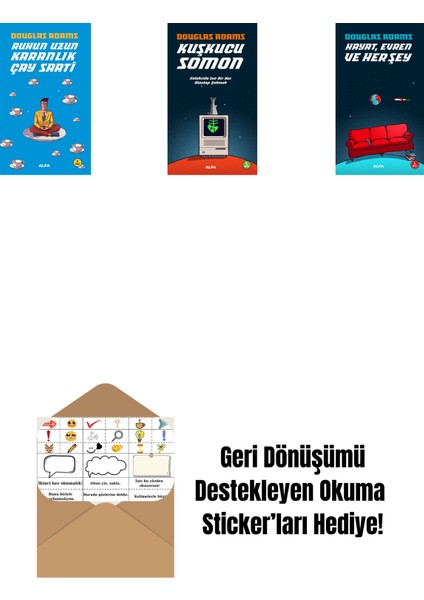Douglas Adams 3 Kitap Set + Okuma Sticker'ları
