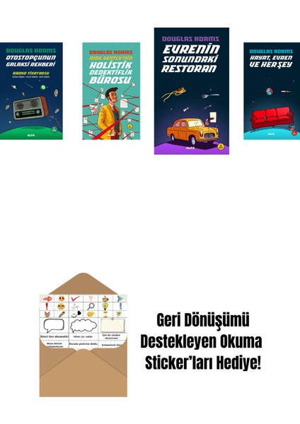 Douglas Adams 4 Kitap Set + Okuma Sticker'ları