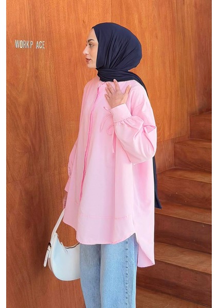 Manşeti Biyeli Tunik Pembe