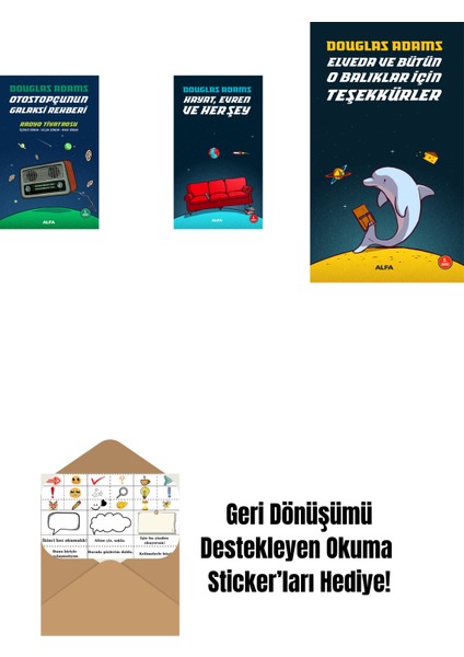 Douglas Adams 3 Kitap Set + Okuma Sticker'ları
