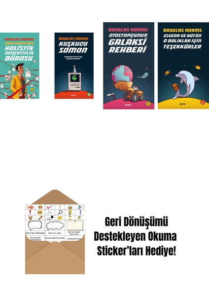 Douglas Adams 4 Kitap Set + Okuma Sticker'ları
