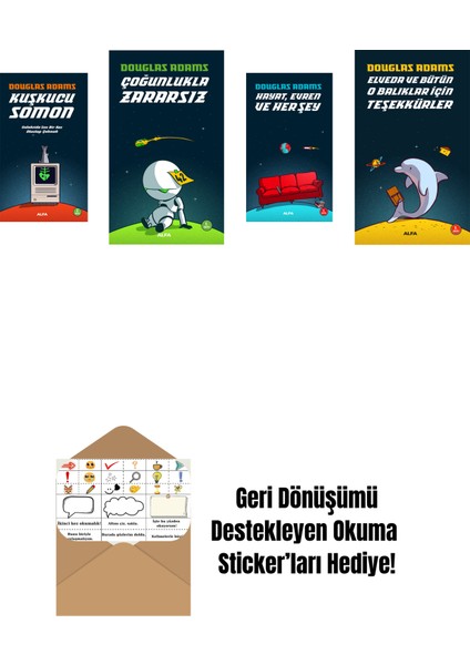 Douglas Adams 4 Kitap Set + Okuma Sticker'ları