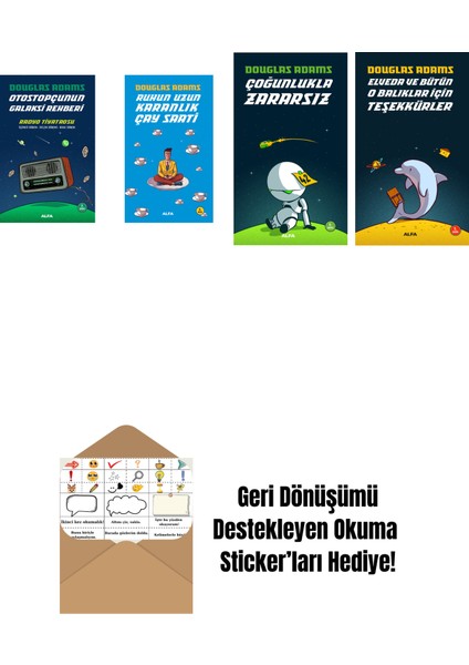 Douglas Adams 4 Kitap Set + Okuma Sticker'ları