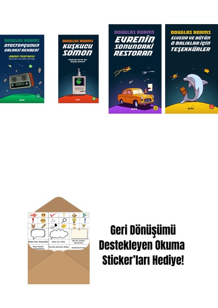 Douglas Adams 4 Kitap Set + Okuma Sticker'ları
