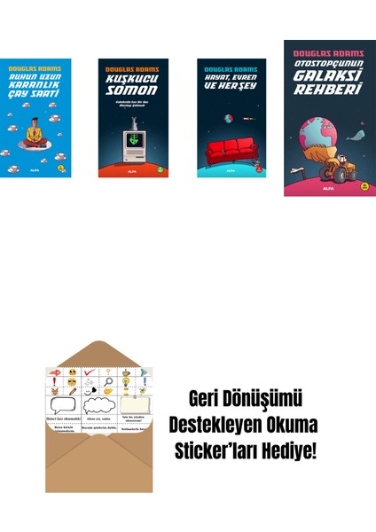 Douglas Adams 4 Kitap Set + Okuma Sticker'ları