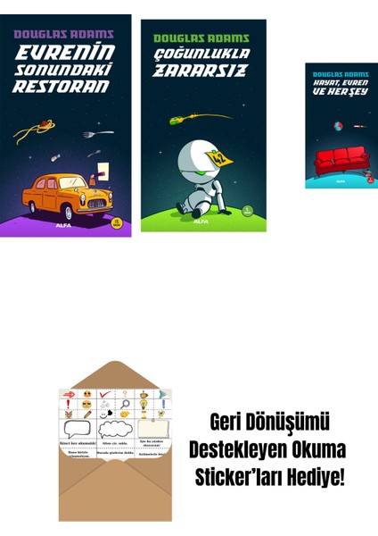 Douglas Adams 3 Kitap Set + Okuma Sticker'ları