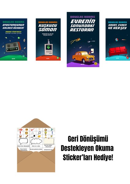 Douglas Adams 4 Kitap Set + Okuma Sticker'ları