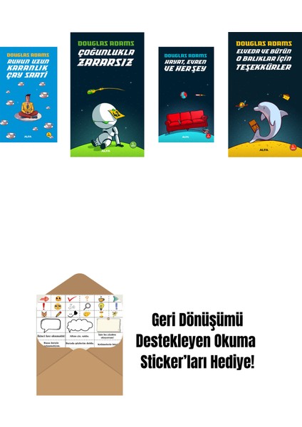 Douglas Adams 4 Kitap Set + Okuma Sticker'ları