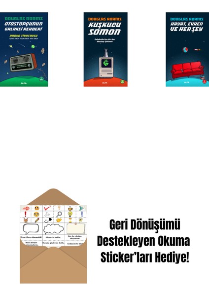 Douglas Adams 3 Kitap Set + Okuma Sticker'ları