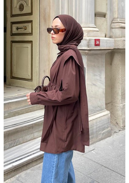 Bel Bağlamalı Omuz Vatkalı Gömlek Acı Kahverengi fiyatları