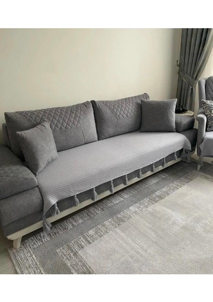 GRİ RENK Püsküllü Koltuk Koltuk Örtüsü 90 X 210 Ebatında