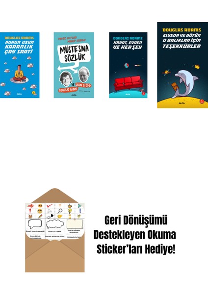 Douglas Adams 4 Kitap Set + Okuma Sticker'ları
