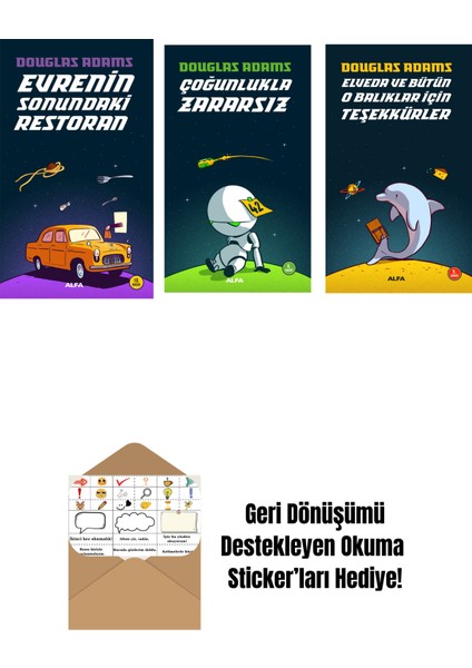Douglas Adams 3 Kitap Set + Okuma Sticker'ları