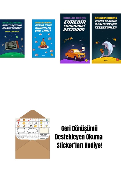 Douglas Adams 4 Kitap Set + Okuma Sticker'ları