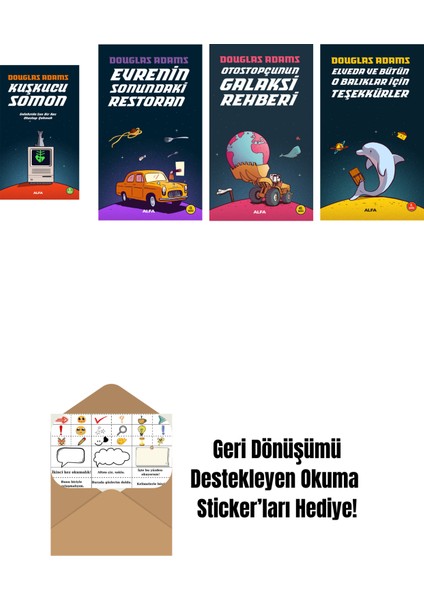 Douglas Adams 4 Kitap Set + Okuma Sticker'ları