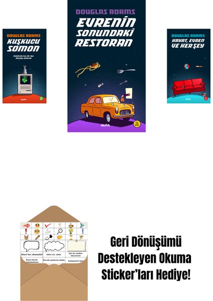 Douglas Adams 3 Kitap Set + Okuma Sticker'ları