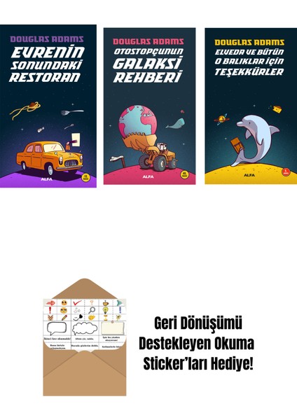 Douglas Adams 3 Kitap Set + Okuma Sticker'ları