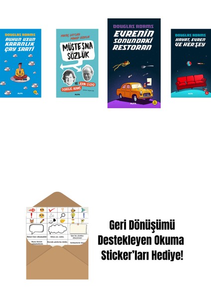 Douglas Adams 4 Kitap Set + Okuma Sticker'ları
