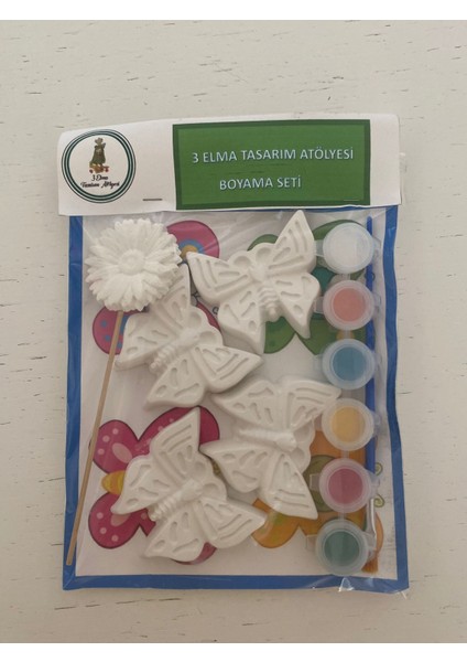 3 Elmatasarım Atolyesi 3D Kelebekler Taş Boyama Seti-1 Adet Saksı Dibi Süsü-Aktivite-Eğlence-Okul Aile Etkinlik-Doğum Günü-Tatil-Bayram-Karne Hediyesi