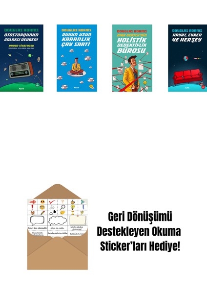 Douglas Adams 4 Kitap Set + Okuma Sticker'ları