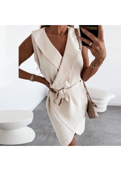 Kruvaze Yaka Kuşaklı Krep Kumaş Elbise modelleri