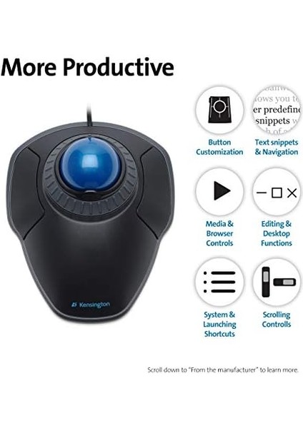 Orbit Trackball, Kablolu Ergonomik Trackball Fare, Kaydırma Halkalı, 40 mm Küre, Windows ve Macos ile Uyumlu, Sağ ve Sol Elini Kullananlar Için, Siyah/mavi, K72337EU