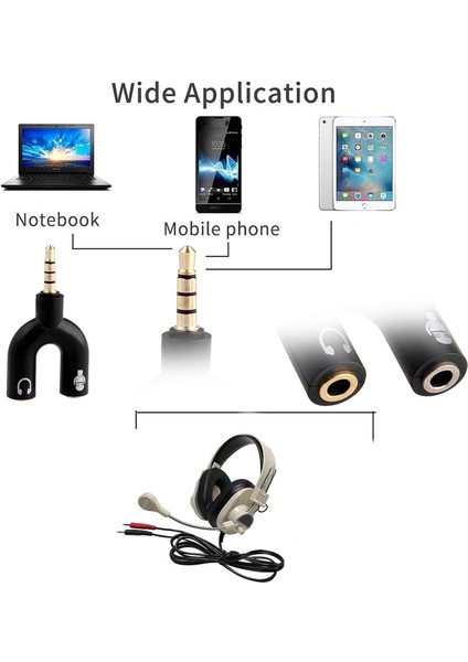 Kulaklık - Mikrofon Ayırıcı Aparat 3.5mm Headphone Mic Audio 1 Erkek Audio Jack Headphones With Mic, 3.5 mm 2 Female 1 Male Jack Splitter fırsatları