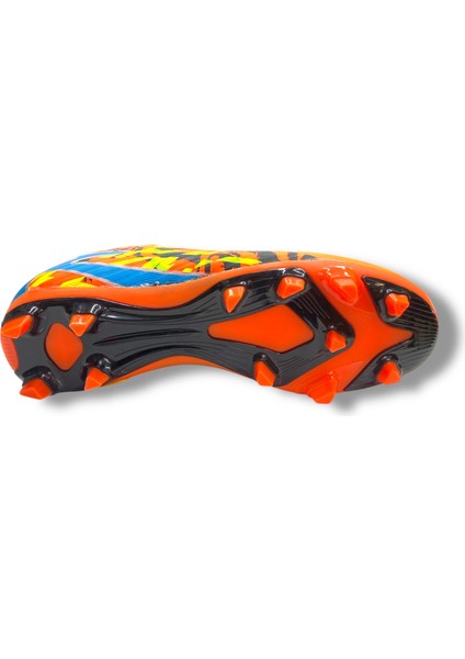Çoraplı Unisex Krampon Halısaha & Çimsaha Ayakkabı Neon Turuncu Desenli