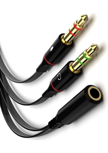 Kulaklık Ses Mikrofon Ayırıcı Dönüştürücü Çoklayıcı Kablo (1x3.5 Dişi- 2 x 3.5mm Erkek) Kulaklık Y Splitter Kablo