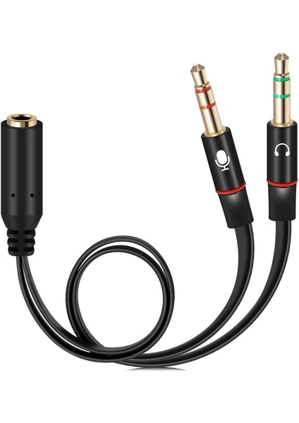 Kulaklık Ses Mikrofon Ayırıcı Dönüştürücü Çoklayıcı Kablo (1x3.5 Dişi- 2 x 3.5mm Erkek) Kulaklık Y Splitter Kablo