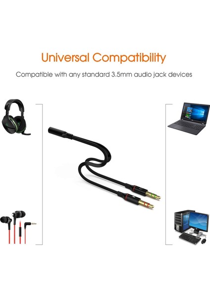 Kulaklık Ses Mikrofon Ayırıcı Dönüştürücü Çoklayıcı Kablo (1x3.5 Dişi- 2 x 3.5mm Erkek) Kulaklık Y Splitter Kablo