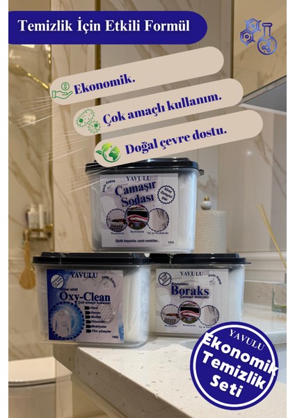 Ev Temizlik Seti Üçlü Set (Boraks - Çamaşır Sodası - Oxy-Clean) fiyatları