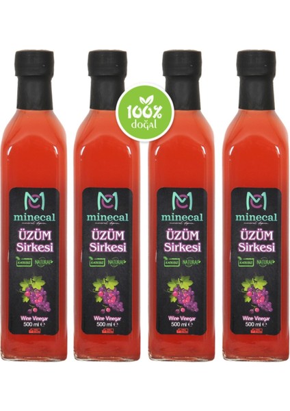 Üzüm Sirkesi 4X500 ml – %100 Katkısız Doğal | Şekersiz | Koruyucu Içermez