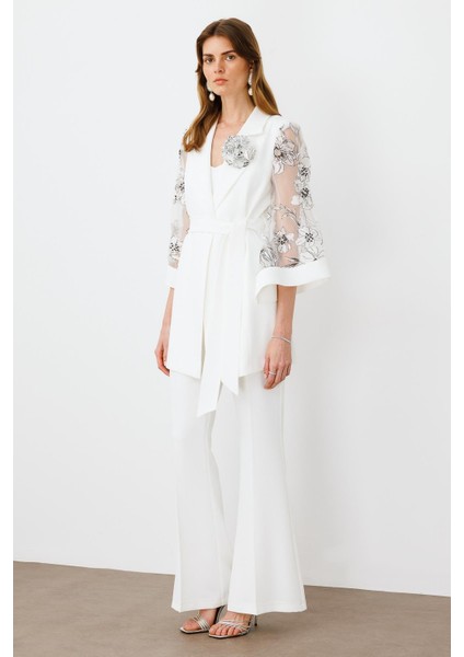 70029 Modailgi Kolları Evaze Çiçek Desenli Taş Işlemeli Ceket fiyatları