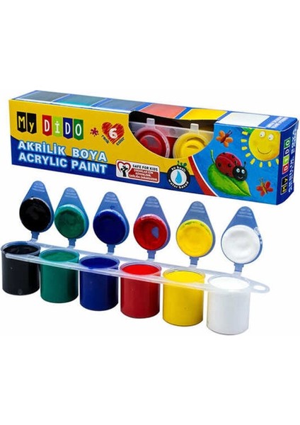 Mini Şövale 25X35 2 Li Tuval Mydido 6 Renk Akrilik Boya Başlangıç Seti Fırça Palet Ponpon Su Kabı Masaüstü Sanatsal