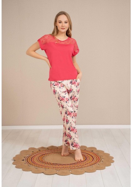 Perfect Club Kadın Bisiklet Dantel Yaka Yarım Kol Pijama Takımı 4352 - 1 Adet