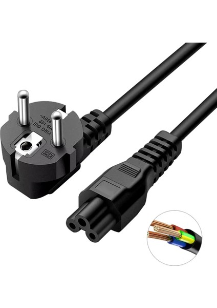 1.5 Metre 1.5mt Notebook Laptop Şarj Adaptörü 3lü Yonca 3 Pinli Dizüstü Bigisayar Power Güç Kablosu C5 Cabble