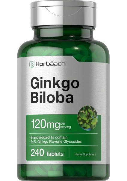 Ginkgo Biloba Mabet Ağacı Ekstrat 120 mg 240 Tablet Flavone Glycoside Vegetarian Gluten Free